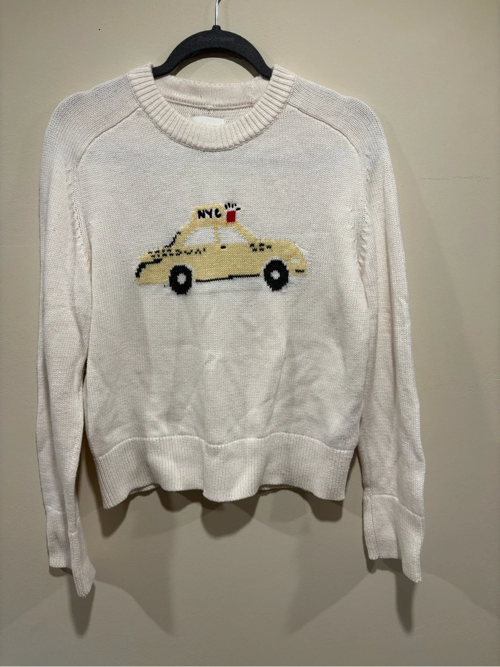 Abercrombie & Fitch Cream Knit Sweater with Yellow NYC Taxi Motif